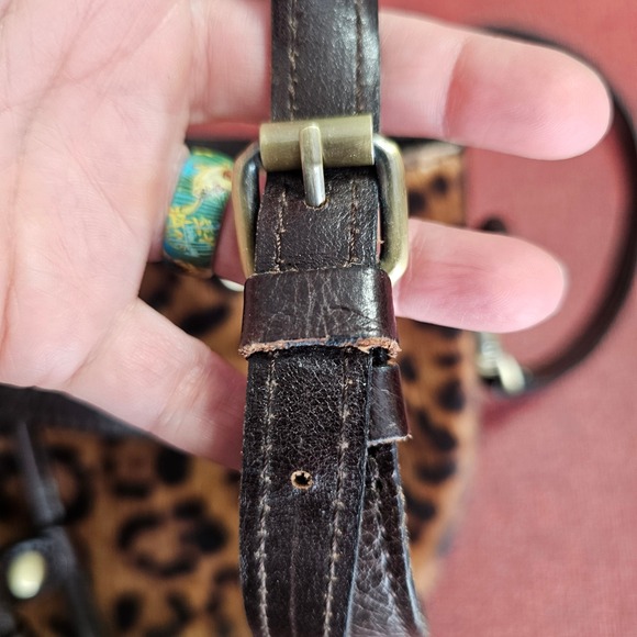 Patricia Nash Calf Hair Leather Bucket Bag Leopard Brown Crossbody Drawstring - Picture 6 of 16